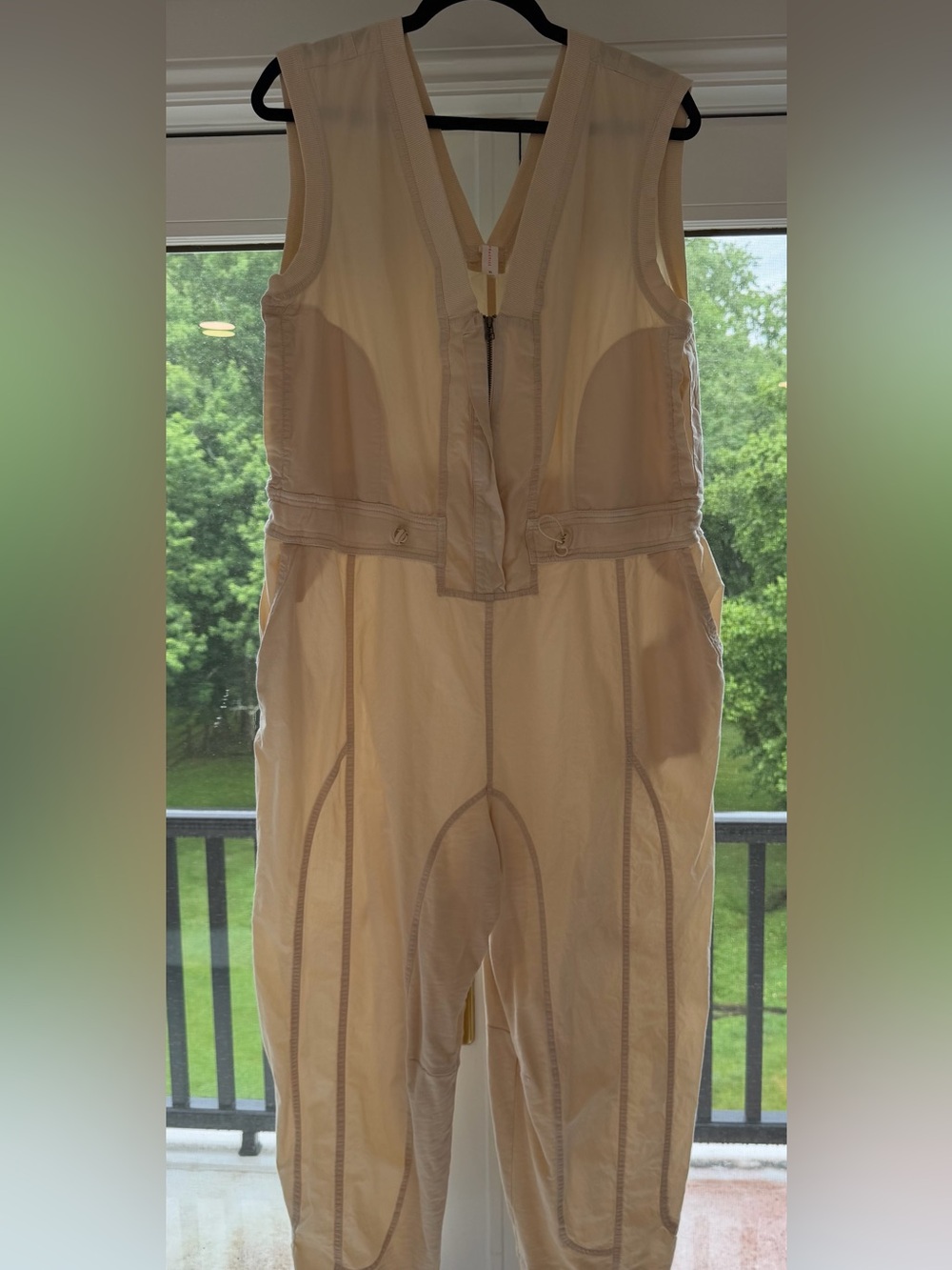 Anthropologie Daily Practice Cream Sleeveless Utility Jumpsuit with Front Zip